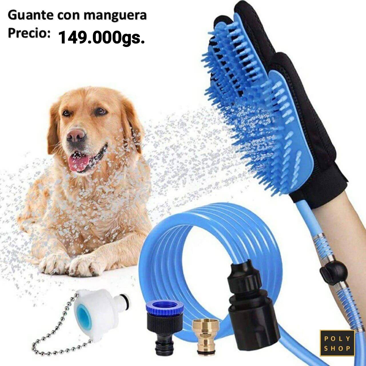 Guante Masajeador y Bañador 3 en 1 para Mascotas - Kit Profesional con Manguera