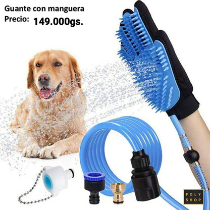 Guante Masajeador y Bañador 3 en 1 para Mascotas - Kit Profesional con Manguera